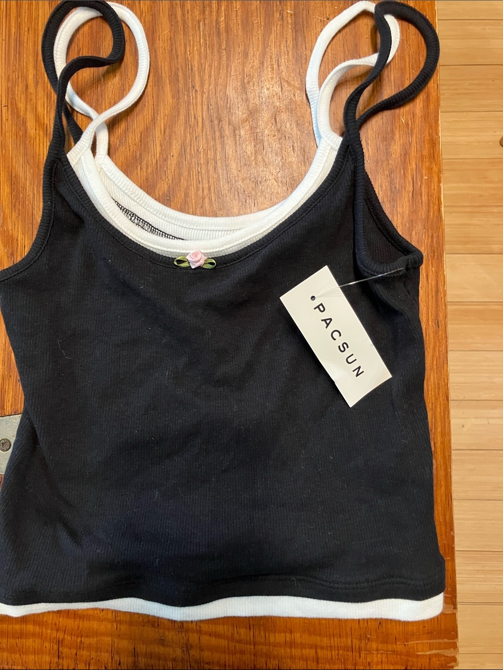 PacSun Black Ribbed Double-Strap Tank with White Trim
